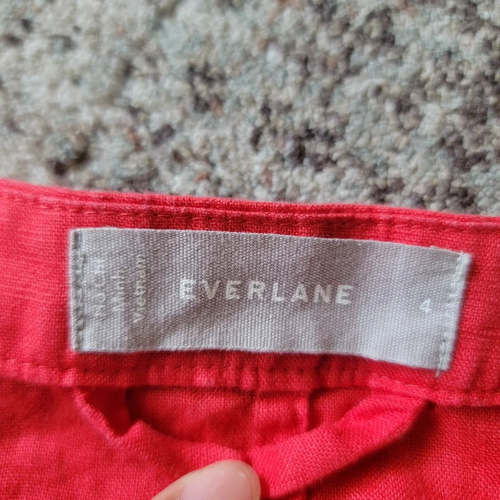 Everlane 100% Linen Short Sleeve Cropped Straight‎ Leg Jumpsuit in Red Size 4